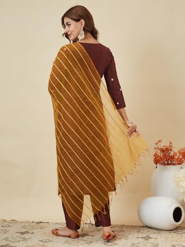 Image of MOKOSH Women's Silk Blend Kurta Pant with Dupatta | Kurta Set | Embroidery | Indian Kurta Outfit With Pant | Ethnic Kurta | 3 Piece Outfit