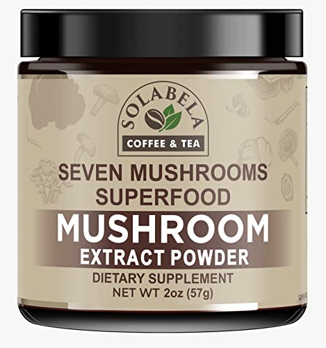 SOLABELA Mushroom Extract Powder - USDA Organic - Lion's Mane, Reishi, Cordyceps, Maitake, Shiitake, Turkey Tail, Chaga - Immunity Supplement - Real Mushrooms, No fillers, 2oz