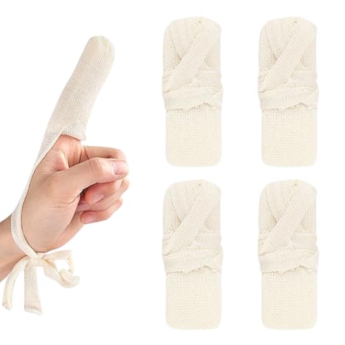 JeeGoWooss 4 Pcs Finger Bandages, Tubular Bandages, Reusable Cotton Finger Cots for Fingers Thumb Sprains Swelling Protection, in Work, Kitchen, and Sports, First Aid (Skin Color)