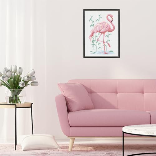 Image of FREEBLOSS Flamingo Cross Stitch Kit Cross Stitch Starter Kit for Adults with Instructions 13 * 17'' Pure Cotton Cloth Cross Stitch for Beginnrs Cross Stitch Wall Hanging No Frame