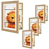 eugad set di 4 cornice per foto a4, portafoto profondo apribile con chiusura magnetica, cornice 3d da parete con ganci per galleria, camera da letto, frontale in plexi, telaio in mdf, rovere chiaro