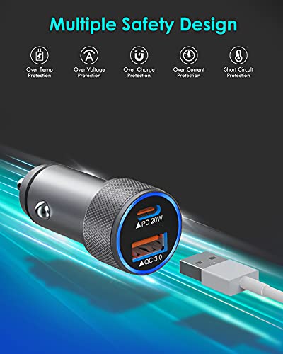Iphone Car Charger,Usb C Fast Car Charger[Apple Mfi Certified] Apple Car Charging 38W Dual Port Car Charger Cigarette Lighter Adapter 2X3Ft Pd&Qc 3.0 Lightning Cable For Iphone 13/12/12 Pro/11/Airpods #TOP3