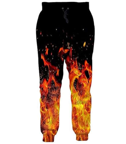 RAISEVERN Sweatpants for Men Fire Flame Rave Pants Cool Joggers with Pockets Gym Casual Pants with Drawstring X-Large