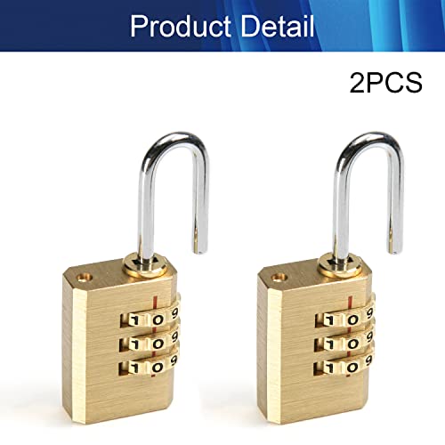 Image of 3-Digit Combination Padlock Shackle Copper Resettable Padlock Gym Lock Waterproof for Gate & Door Hasps Toolboxes Drawing 3mm 2PCS