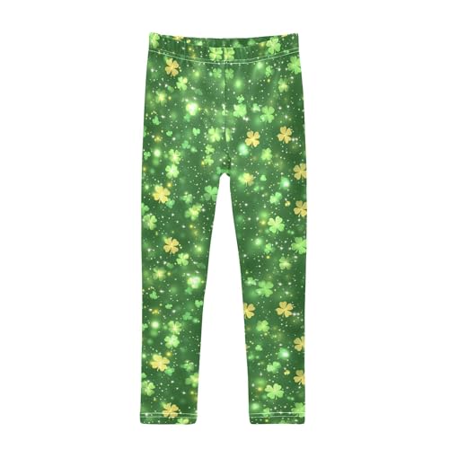 JUNZAN St.Patrick's Green Shamrocks Big Girls Athletic Leggings Stretchy Dance Active Tights Track and Field Practice 4T