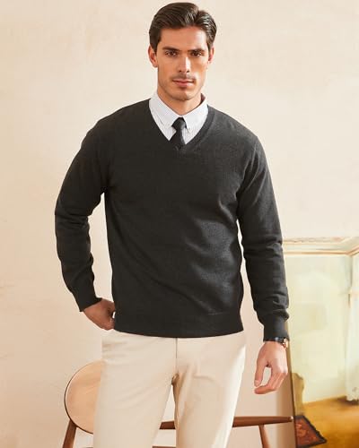 Pull à col en V Kallspin pour hommes en coton léger noir décontracté - 2