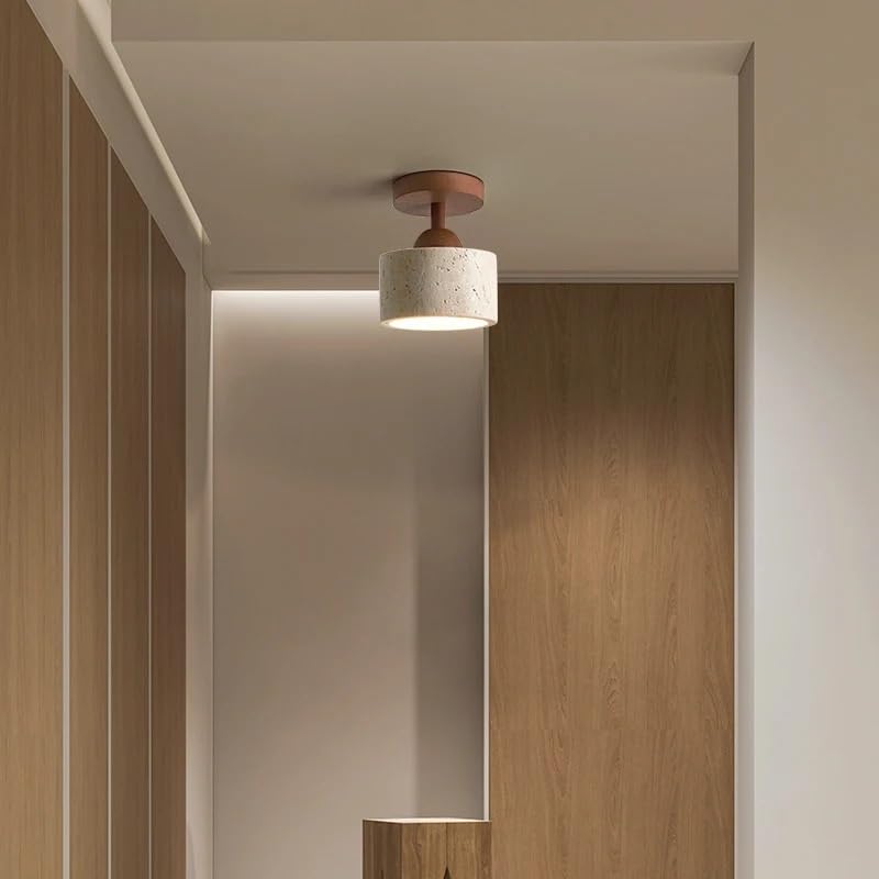Plafonnier LED moderne en bois noble finition noyer et pierre