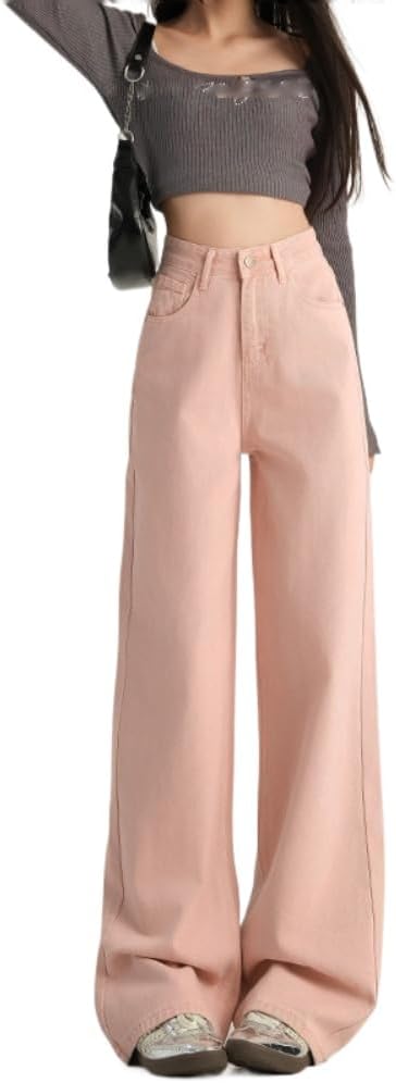 Draped Jeans for Women in Spring and Autumn Waist Loose Person Extended Straight Pants
