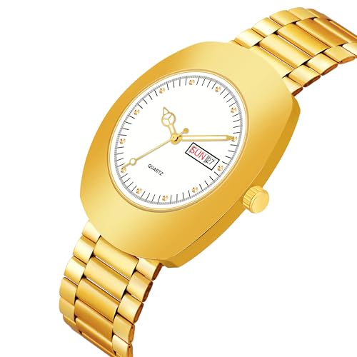 Image of Shocknshop Analog Round Day & Date Functioning Gold Stainless Steel Wrist Watch for Men Boys -WCH142