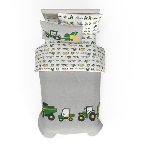 Image of Franco Kids John Deere Farm Equipment Bedding 4 Piece Super Soft Reversible Comforter and Sheet Set, Twin, (Officially Licensed Product)