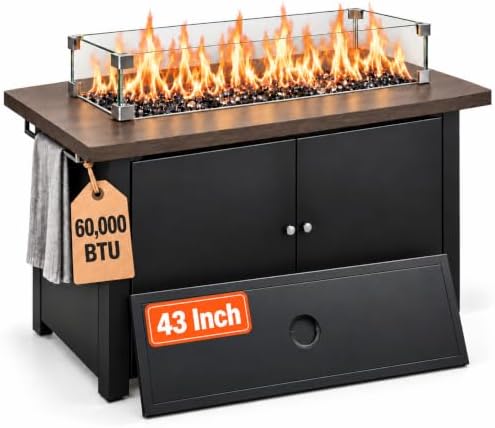 43 Inch Propane Fire Pit Table, 60,000 BTU Gas Fire Pit