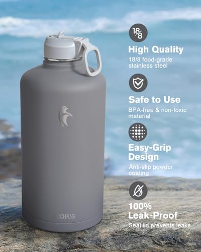 Image of Coolflask 128 oz Gallon Water Bottle Insulated with Straw & 3 Leakproof Lid