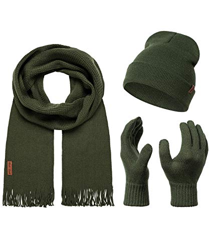 Rock Creek Winter Mütze Schal Handschuh-Set Geschenkset Wintermütze Winterschal Winterhandschuhe Herrenmütze Damenmütze U-100 Dunkelgrün Einheitsgröße