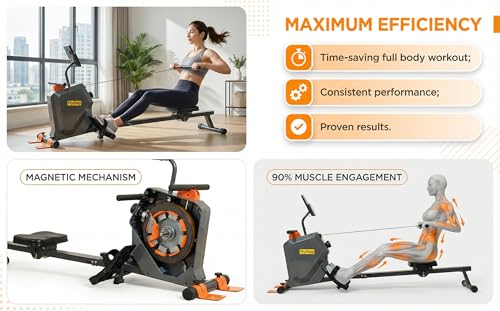 Image of Magnetic Rowing Machine, Quiet Foldable Rower with 8-Level Resistance, LCD Monitor & Tablet Holder, Full-Body Low-Impact Cardio Equipment, Optional 2-in-1 Strength Training