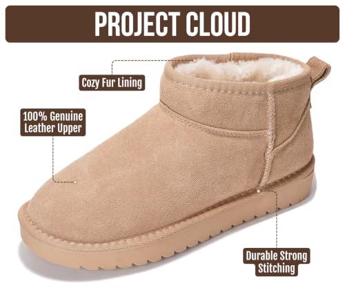Image of 100% Genuine Leather Womens Boots Fur-Lined Booties Ankle Boots for Women