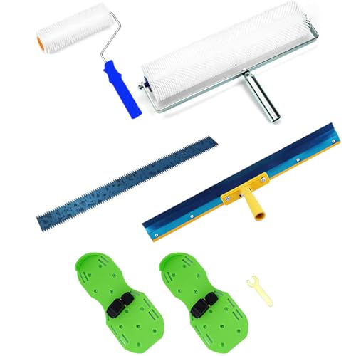 Bodenbeschichtung Set, Bodenbeschichtung Werkzeug Set, Entlüftungswalze+Epoxid Spike Schuhe+Stehrakel Großflächenrakel, für Ausgleichsmasse Boden Wand