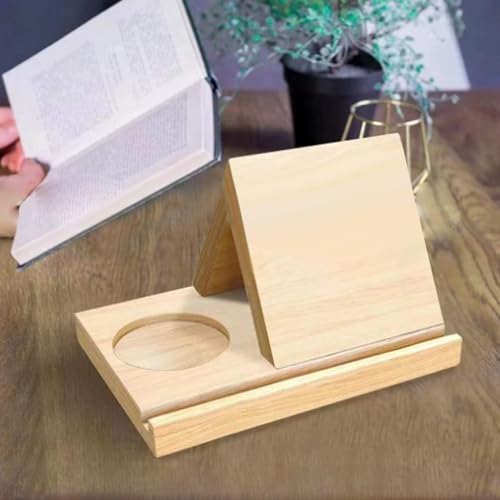 Tenedor de libro de madera natural de diseño triangular para proteger tus lecturas 5