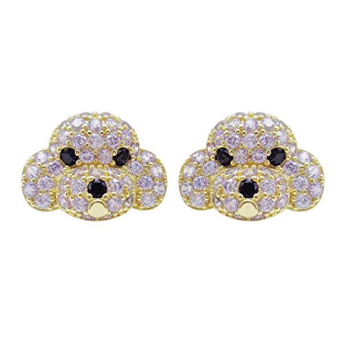 Hiqmic 925 Sterling Silver Cute Dog Puppy Zirconia Earrings Ear Stud Piercing Yellow Gold Plated Fashion Jewelry Gifts WK90055-G Light Purple