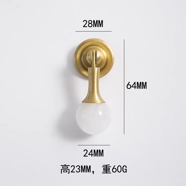 Pomelli per armadietti in cristallo, maniglie per cassetti, in pietra di quarzo, per mobili, base in ottone per comò e decorazione della cucina, 28 mm x 64 mm, set da 1