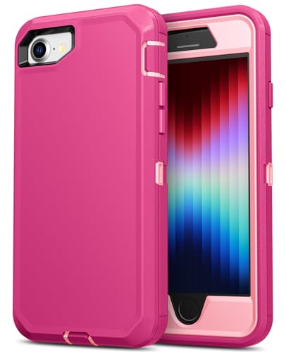 Jelanry for iPhone SE 2022/2020 Case, for iPhone 8/7 Case Heavy Duty Rugged Shockproof Dual Layer Protective Shell Sports Anti-scratches Non-slip Bumper Hybrid Matte Armor Back Cover Phone Cases, Pink