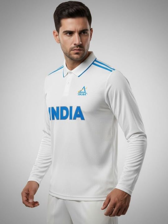 Image of AKIBA Indian Cricket Test Team Full-Sleeve Polo T-Shirt for Men /Women