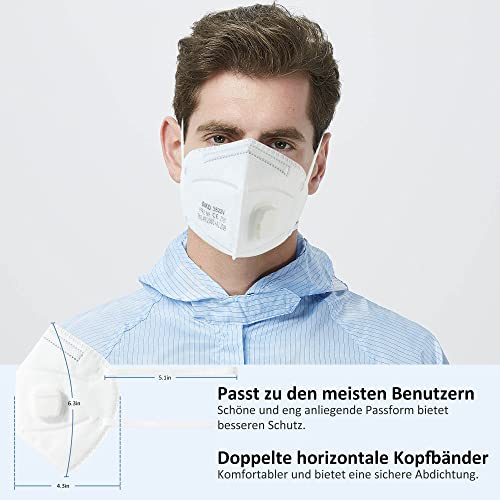 GIKO FFP2 Maske mit Ventil 20 stück weiß FFP2 Masken FFP2 Atemschutzmaske 5 Schutzschichten Schutz FFP 2 Kopfband Gesichtsmasken – Bild 3