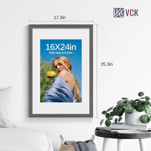 Image of VCK 16x24 Picture Frame 5 Pack, Grey Wood, 12x18 Mat, for Gallery Wall