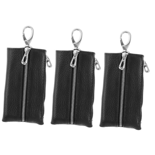 Porte-clés multifonctionnel en PU noir STOBAZA pour homme et femme, lot de 3 étuis zippés
