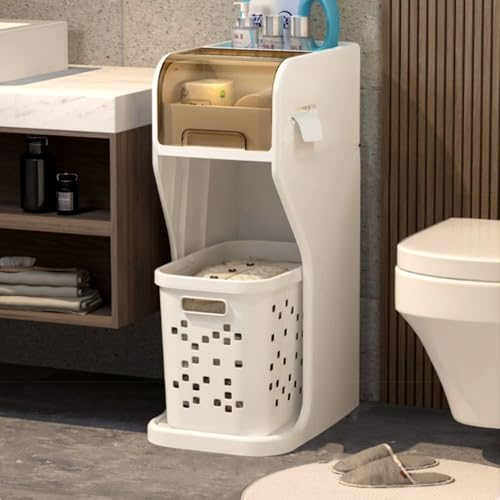 WLCNYL Gabinete de Almacenamiento para baño con cajones y cesto para Ropa Mueble de Piso de Esquina Delgado para Espacios Estrechos Portarrollos de Papel higiénico de 2 Niveles