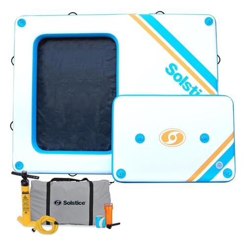 SOLSTICE 8-Person Rectangle Mesh Inflatable Dock Floating Water Raft Platform 10ft x 8ft - Rectangular Outdoor Design for Lake River Swimming Pool & Beach Includes Carry Bag