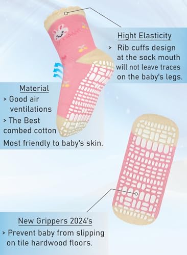 image for RATIVE Non Skid Anti Slip Cotton Dress Crew Socks With Grips For Baby 