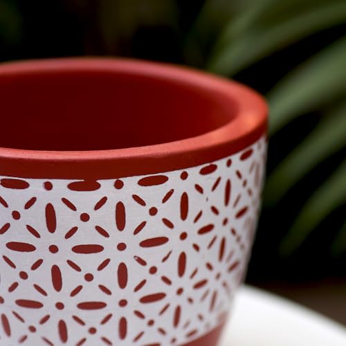 Image of Urban Plant Heritage Clay Canvas Terracotta Pot with Drainage Hole (5 Inch) | Handcrafted Decorative Indoor Planter | Breathable Clay Pot for Healthy Plant Growth