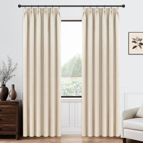MRTREES Cortina Beige con Cinta Fruncida Cortinas para Sala de Estar Cinta Fruncida 140 cm de Ancho x 240 cm de Largo Cortinas Opacas Juego de 2 Piezas para Habitación Infantil, Dormitorio y Cocina