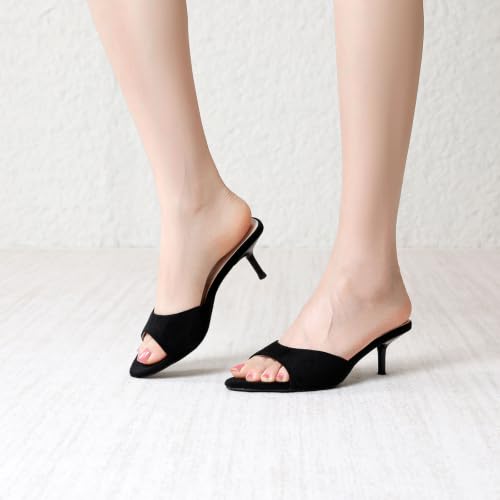 Image of Mostrin Kitten Heels for Women Pointed Toe Vintage Mules Heels Sexy Slip on Stiletto Backless Sandals for Party Wedding Daily