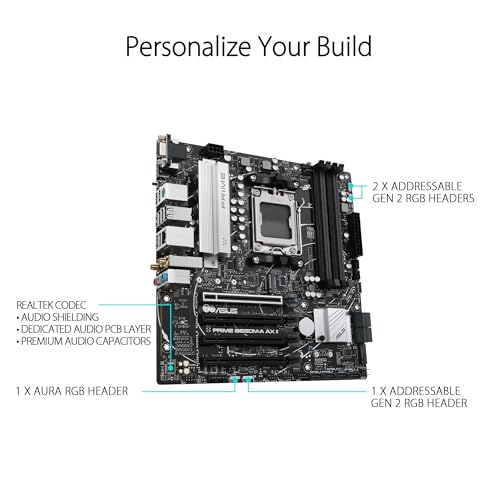 ASUS Prime B650M-A AX II AMD B650(Ryzen 7000) Micro-ATX motherboard(DDR5 6400+(OC),PCIe 5.0 M.2 support,2.5Gb LAN,Wi-Fi 6,DisplayPort,HDMI,USB 3.2 Gen 2, front USB 3.2 Gen 1 Type-C®,CEC Tier II ready)