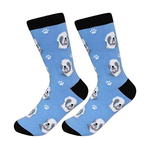 E&S Pets Old English Sheepdog Socks - Fun Unisex Socks - Crazy Pet Lover - Novelty Socks Funny Gifts for Dog Lovers - Cute Dog Pattern - Casual Crew Socks - One Size Fits most