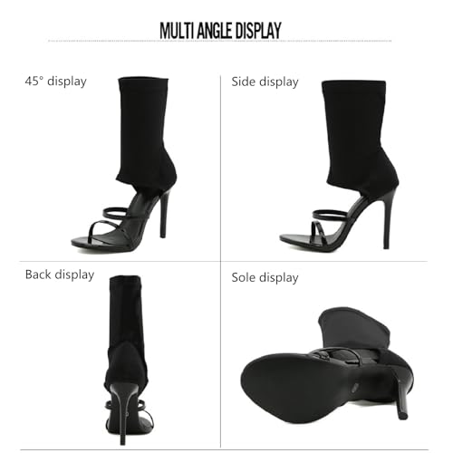 Women's Stretchy Cloth Gladiator Stiletto Sandals Sexy Open Toe High Heels Comfortable High Top Elastic Ankle Boot Summer Wedding Party Dating Dress Shoes4