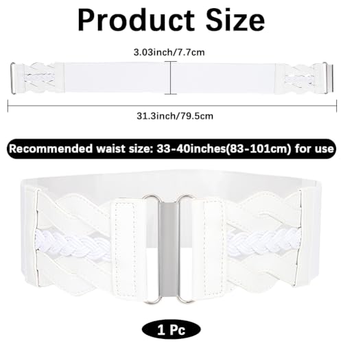 GORGECRAFT White Stretchy Belt for Women PU Leather Wide Elastic Waist Belts Vintage Adjustable Invisible No Show Cinch2