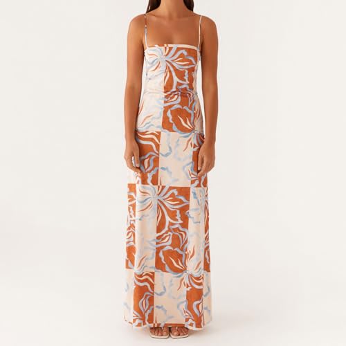 Women's Floral Print Tie Dye Cami Long Dress Sleeveless Open Back A-Line Party Dress Slim Tie Back Maxi Sundress2