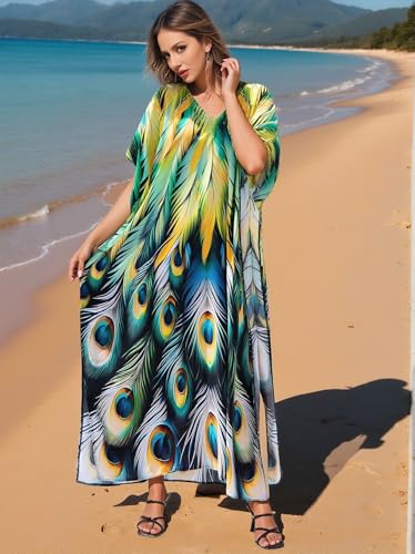 Image of IMAGEKOPE Kaftan Dresses for Women Plus Size Bathing Suit Cover up Vneck Batwing Dress Loose fit Moroccan Caftan mumu Dresses