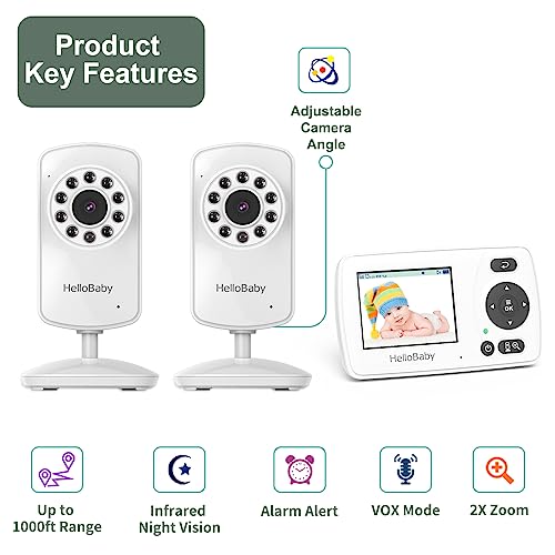 image for HelloBaby Monitor with 2 Cameras, 1000ft Long Range Video Baby Monitor