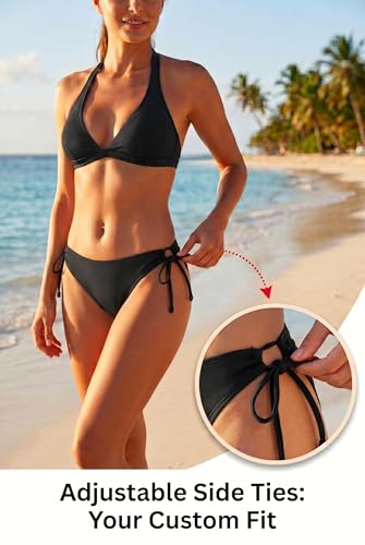 Image of Zmart String Tie Side Bikini Bottoms - Women Full Coverage Swimsuit Bottom Mid Rise Mid Waist Swim Bathing Suit Bottom