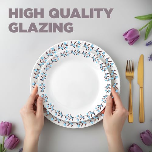 Image of Treo by Milton Opalware Aurelia Lavelle Dinner Set of 27 | Serving for 6 | Microwave & Dishwasher Safe | Bone-Ash Free | Tempered Toughness | Plates & Bowls | Crockery Set for Dining & Gifting