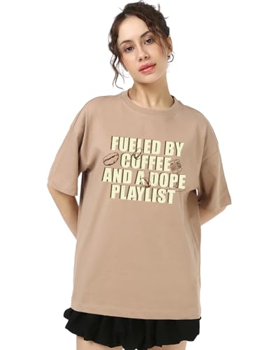 T-shirt graphique en coton pour femme coupe oversize et col rond