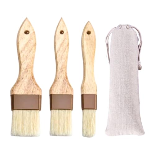 CHROMACRAFT 3 Brochas De Repostería con 1 Bolsa De Almacenamiento, Brocha para Parrilla, Brocha para Aceite con Mango De Madera, Herramientas para Hornear, Suministros De Cocina