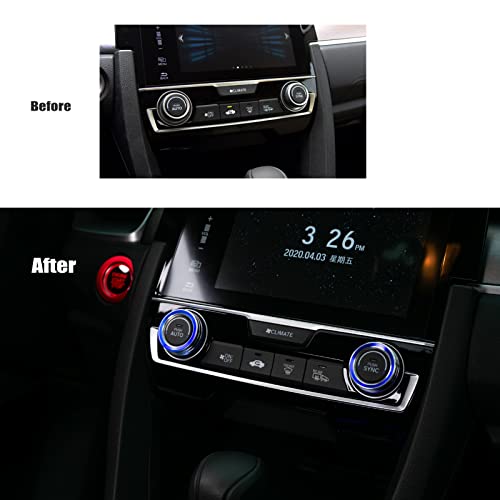 Cke For 10Th Gen Honda Civic 2021 2020 2019 2018 2017 2016 Accessories Aluminum Ac Knob Ring Air Conditioning Cover Trims Climate Temperature Control Switch Cover - Blue #TOP3