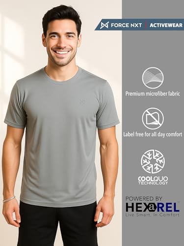 Image of Force NXT Men's Premium Microfiber Fabric Solid T-Shirt | Round Neck Half-Sleeves T-Shirt for Men | Sweat Wicking with Label Free for Daily Uses