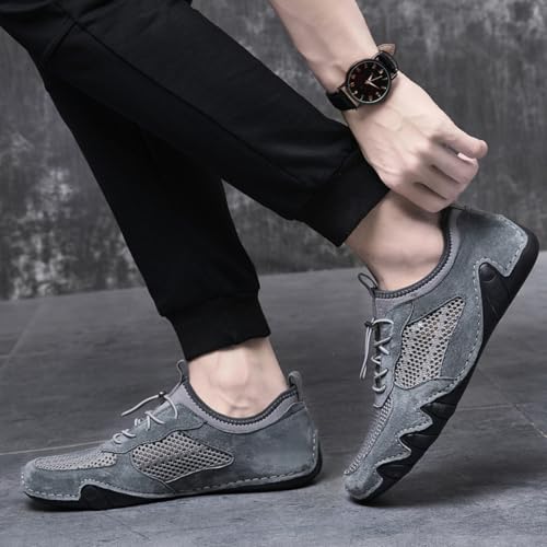 Driving Shoes for Men Breathable Mesh Men's Casual Shoes Slip On Fashion Comfortable Handmade Size9 Grey3