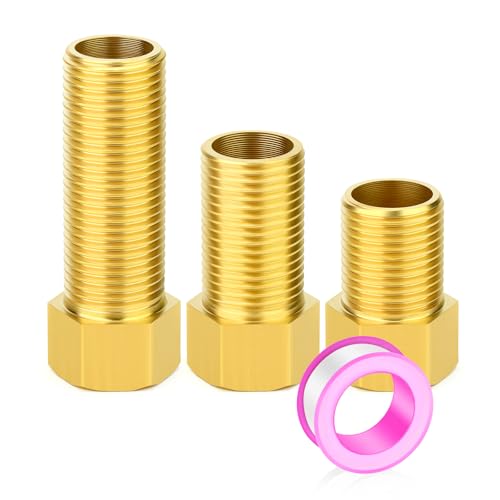 GASHER 3PCS Extension Brass Pipe Fitting, 1/2" Female to 1/2" Male Pipe Hex Bushing Adapter Converter Adapter, 40mm/50mm/70mm