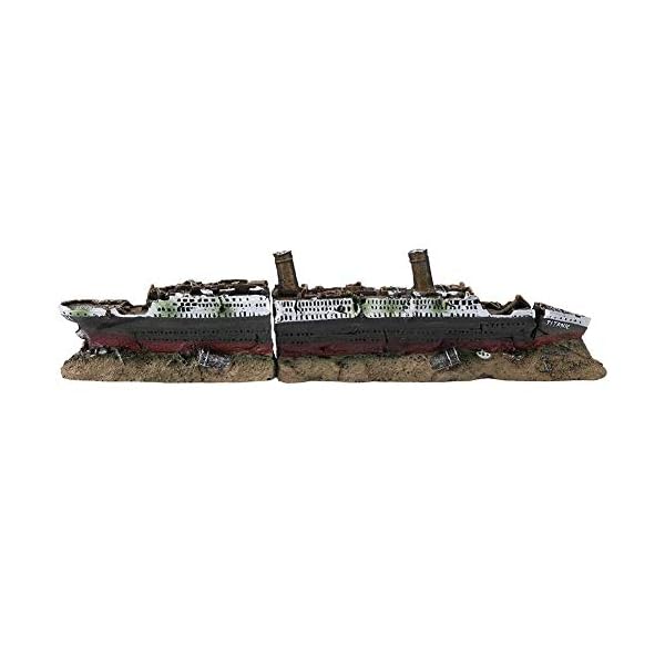 Aquarium Decoration Ship, 15 Inch Titanic Shipwreck Decorations Resin Material Large Broken Boat Fish Tank Ornaments